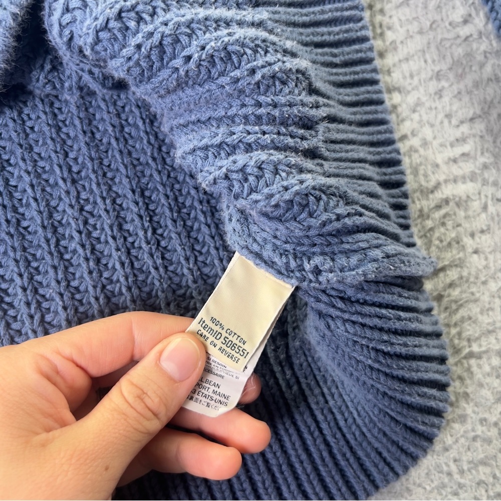 LL Bean Sweater Womens Medium Blue Striped 1/4 Snap Mock Neck Chunky Knit Cotton - Picture 5 of 8